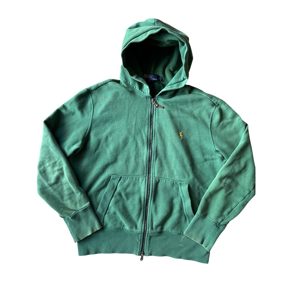90’s Polo Ralph Lauren Faded Green Large Full Double Zip Hoodie Sweat Jacket